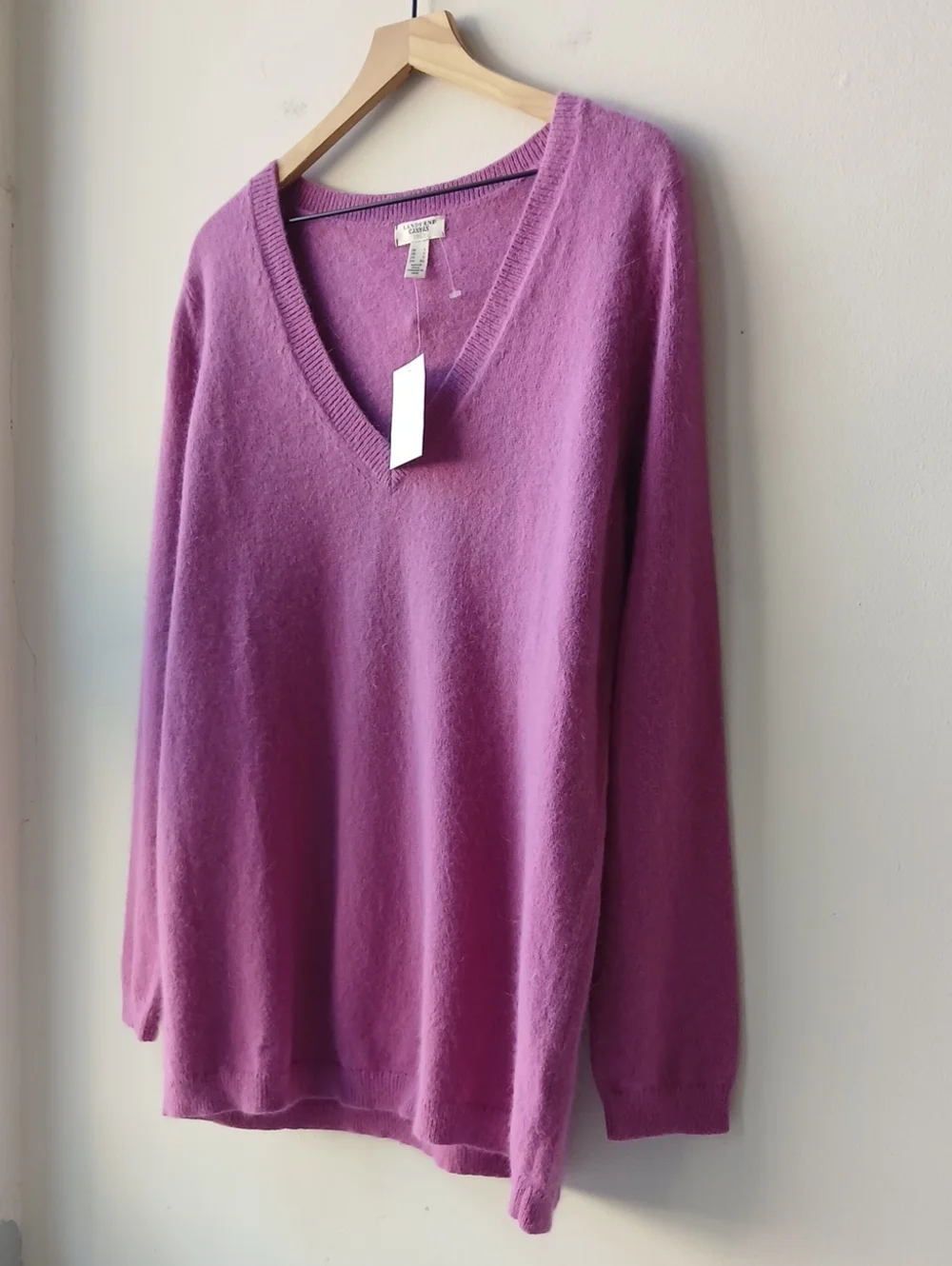 Lands' End Angora V Neck Sweater Purple Orchid Women's Large